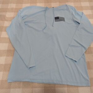Anetik Men’s L UV Performance Hoodie - UPF 30+ Light Blue Sun Shirt - USA Flag